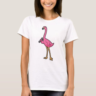 Camiseta Flamingo como mecânico com chave inglesa