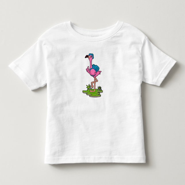 Camiseta Flamingo como Mochileiro com Mochila (Frente)