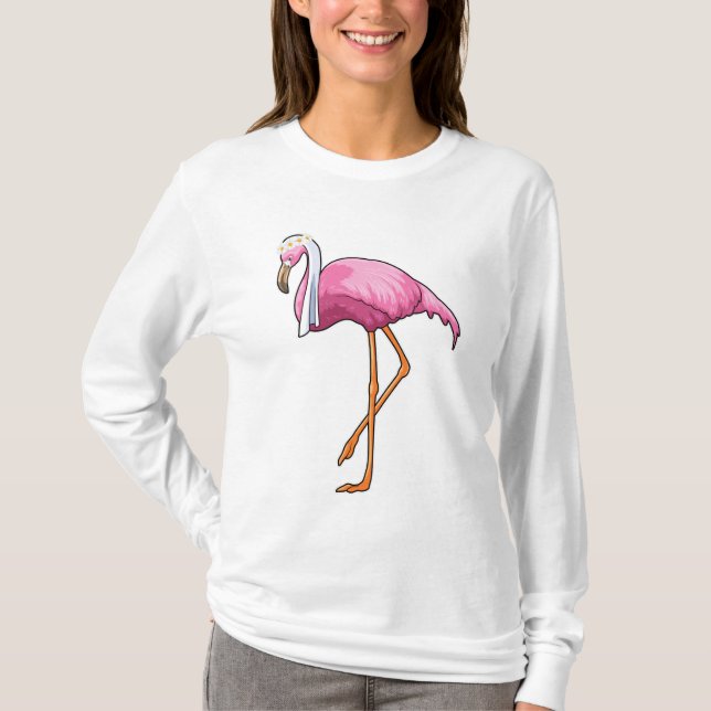 Camiseta Flamingo como Noiva com Véu (Frente)