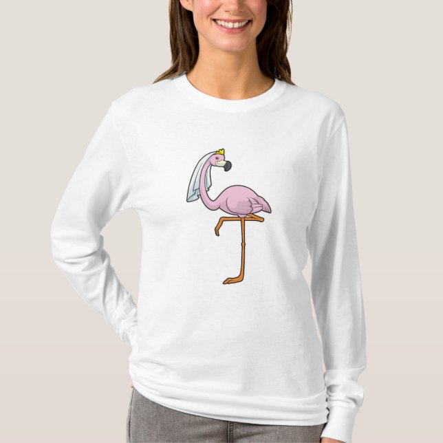 Camiseta Flamingo como Noiva em Casamento com Véu (Frente)