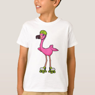Camiseta Flamingo como Patinador com Patins e Capacete