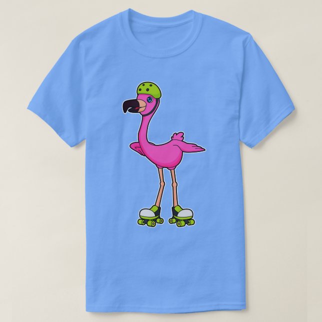 Camiseta Flamingo como Skater com Capacete de skates Roller (Frente do Design)