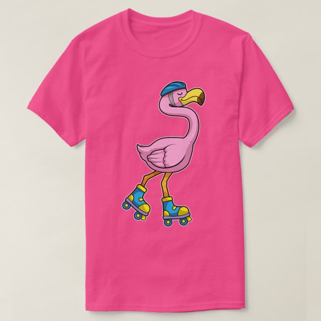 Camiseta Flamingo como Skater com Capacete Skate (Frente do Design)