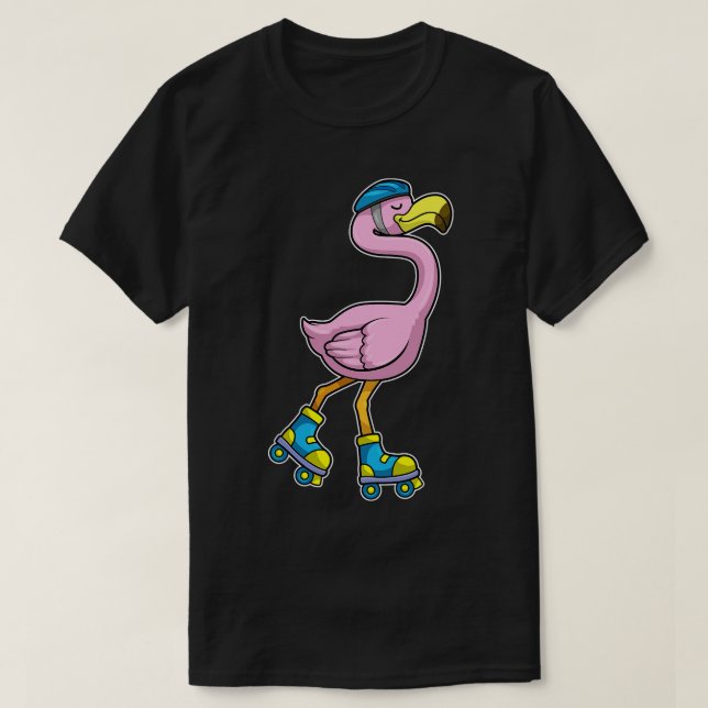 Camiseta Flamingo como Skater com Capacete Skate (Frente do Design)