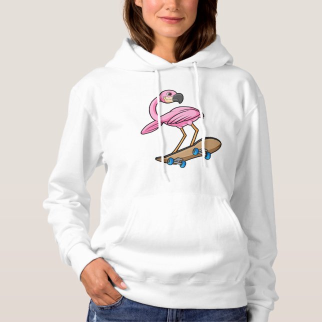 Camiseta Flamingo como Skater com skate (Frente)