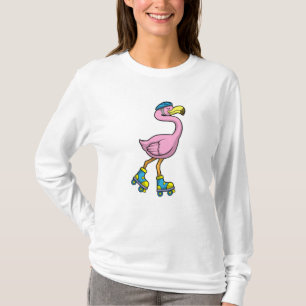 Camiseta Flamingo como Skater com Skates e Capacetes