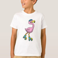 Flamingo como Skater com skates e Capacetes Inline