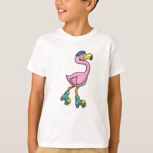 Camiseta Flamingo como Skater com skates e Capacetes Inline