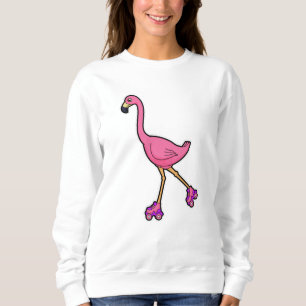 Camiseta Flamingo como Skater com skates Roller