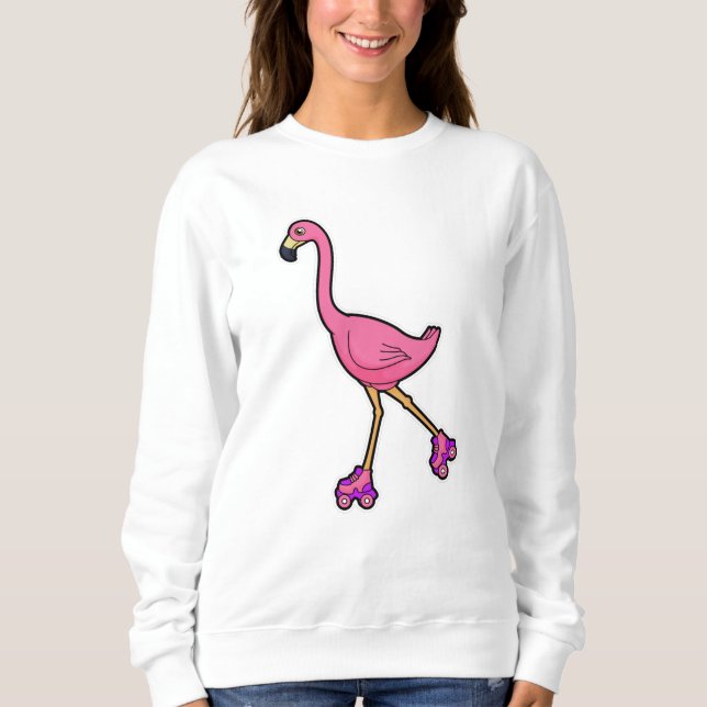Camiseta Flamingo como Skater com skates Roller (Frente)