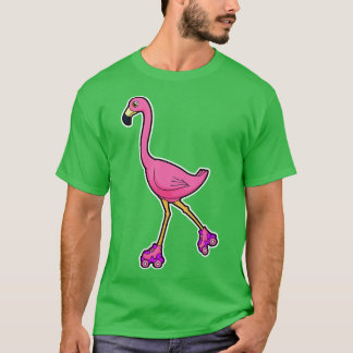 Camiseta Flamingo como Skater com skates Roller
