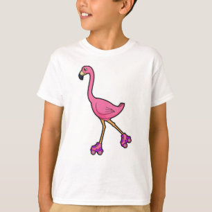 Camiseta Flamingo como Skater com skates Roller