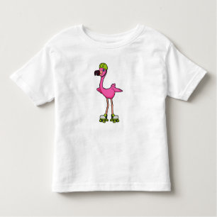 Camiseta Flamingo como Skater com skates Roller e Capacetes