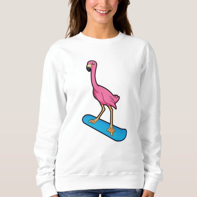 Camiseta Flamingo como Snowboarder com Snowbaord (Frente)