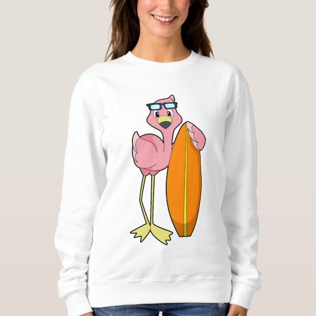 Camiseta Flamingo como Surfer com Surfboard.PNG (Frente)
