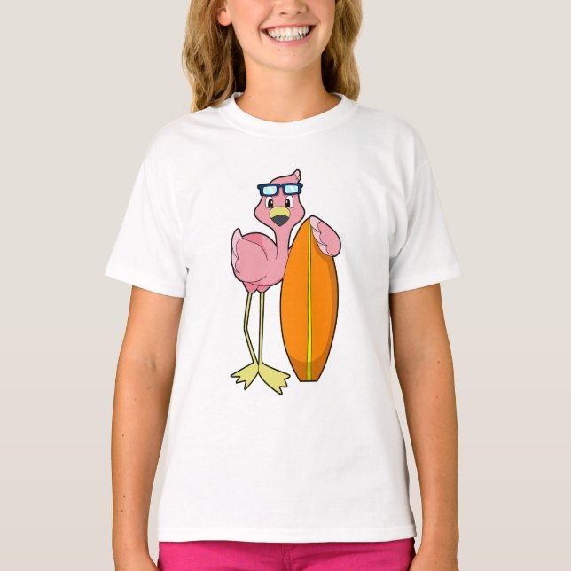 Camiseta Flamingo como Surfer com Surfboard.PNG (Frente)