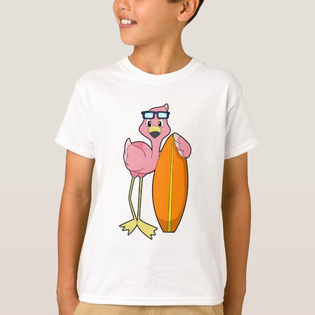 Camiseta Flamingo como Surfer com Surfboard.PNG (Frente)
