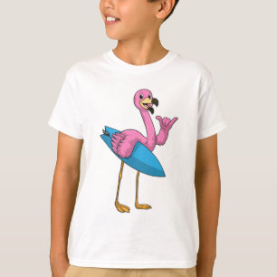 Camiseta Flamingo como surfista com surfboard