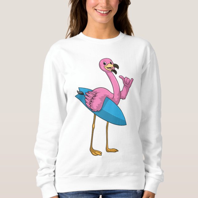 Camiseta Flamingo como surfista com surfboard (Frente)