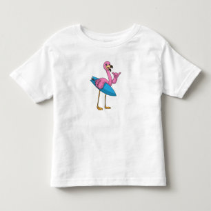 Camiseta Flamingo como surfista com surfboard