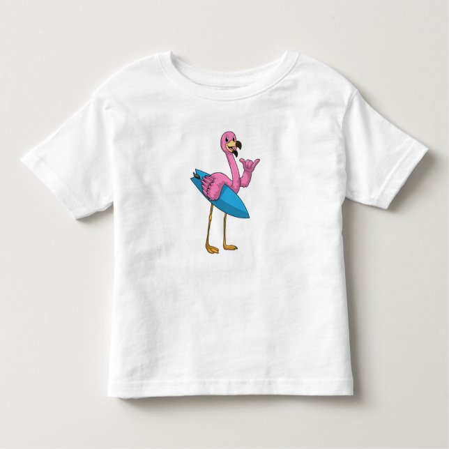 Camiseta Flamingo como surfista com surfboard (Frente)