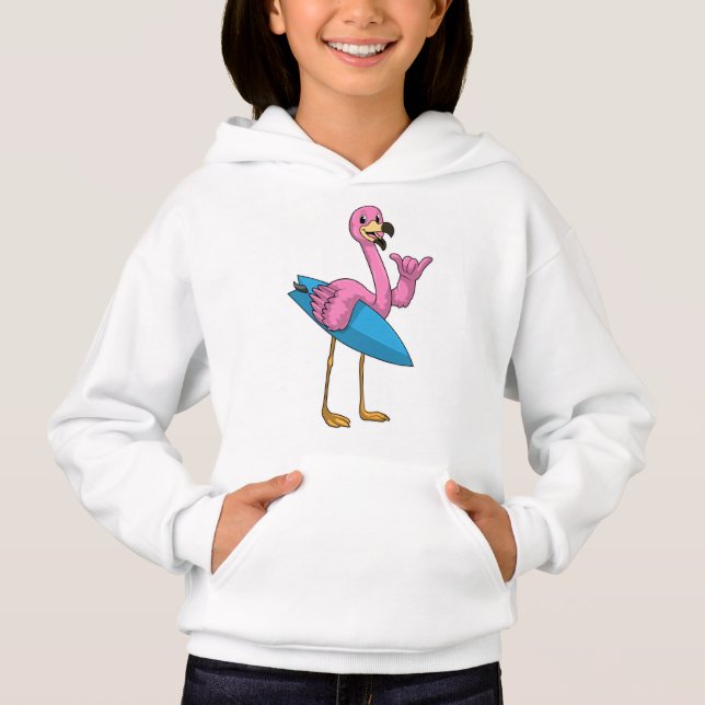 Camiseta Flamingo como surfista com surfboard (Frente)