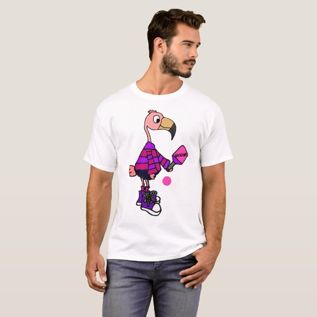 Camiseta Flamingo cor-de-rosa engraçado que joga desenhos (Frente Completa)