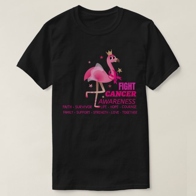 Camiseta Flamingo, cor-de-rosa, Fita, Cancer de Sensibiliza (Frente do Design)
