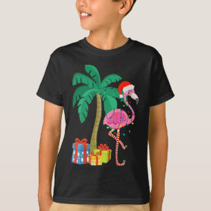 Camiseta Flamingo cor-de-rosa Palm Tree Tropical Xmas Fu