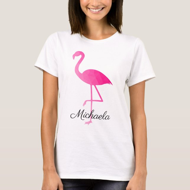 Camiseta Flamingo, cor-de-rosa-rosa-quente, malha geométric (Frente)