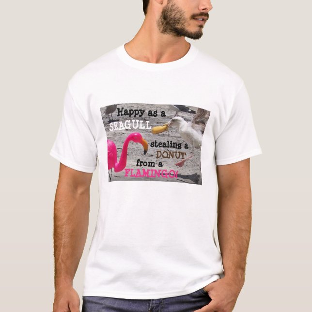 Camiseta Flamingo, cor-de-rosa, Rosquinha de Seagull, Humor (Frente)