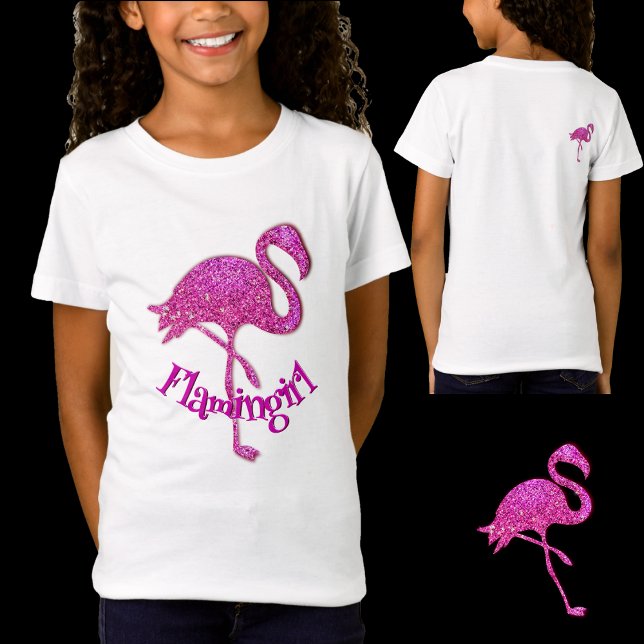 Camiseta Flamingo de brilho rosa - texto personalizável (Criador carregado)