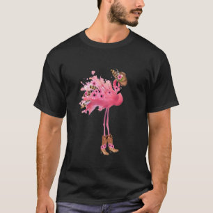 Camiseta Flamingo de Flores de Caubói Aquarela Flamingo Fof