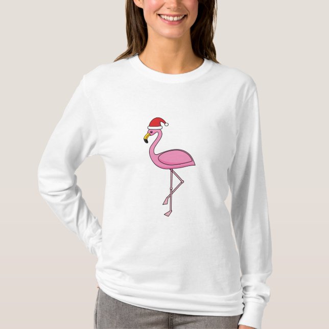 Camiseta Flamingo de Natal com Santa Hat (Frente)