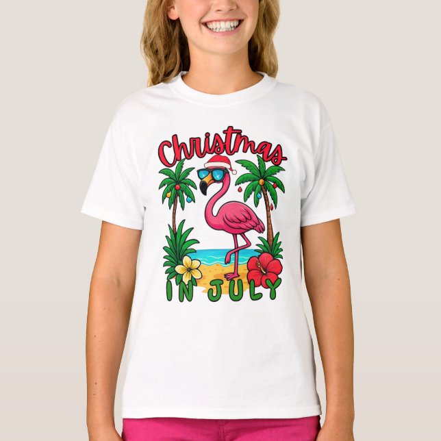 Camiseta Flamingo de Natal em Julho (Frente)