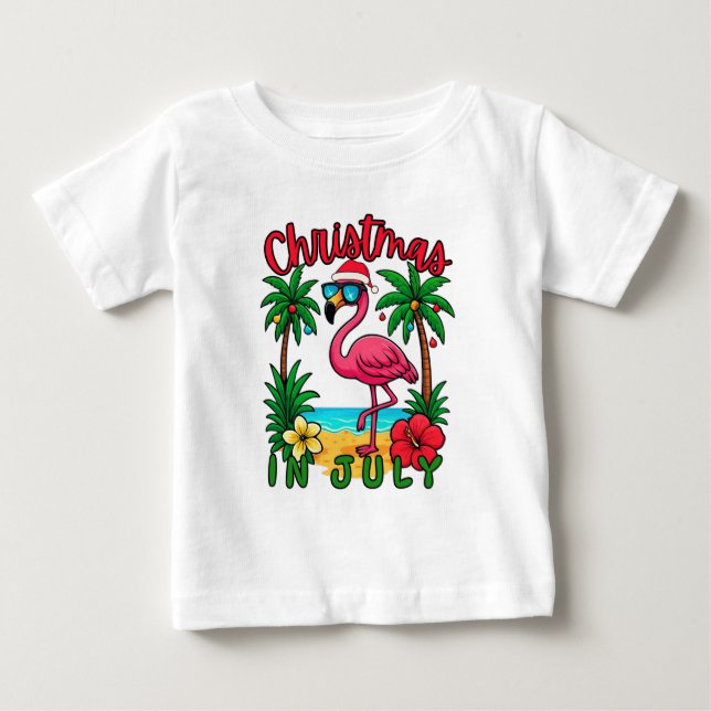 Camiseta Flamingo de Natal em Julho (Frente)