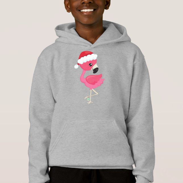 Camiseta Flamingo de Natal, Flamingo Rosa, Santa Hat, Pássa (Frente)