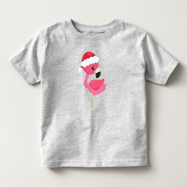 Camiseta Flamingo de Natal, Flamingo Rosa, Santa Hat, Pássa (Frente)