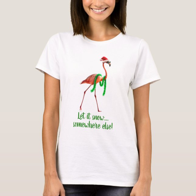 Camiseta Flamingo de Natal na Praia (Frente)