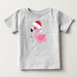 Camiseta Flamingo de Natal, Santa Hat, Enfeites de natal