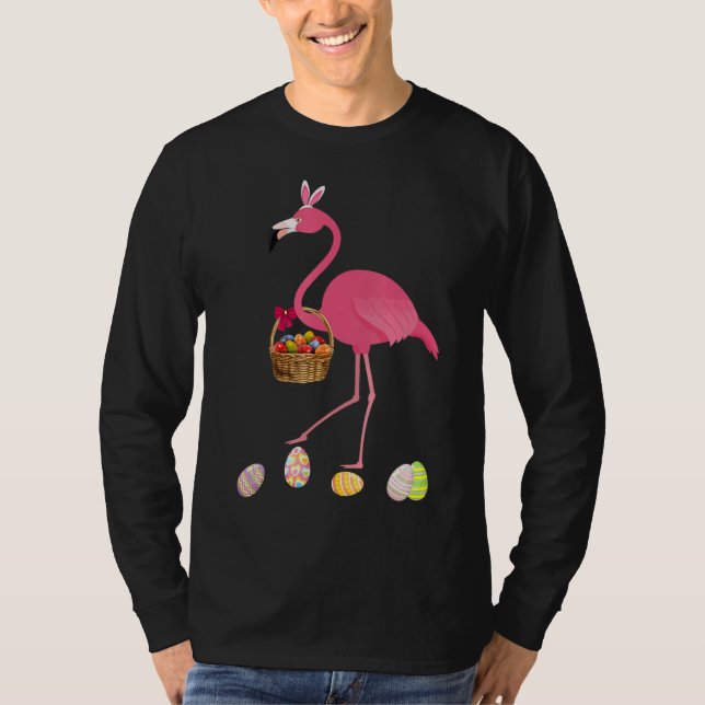 Camiseta Flamingo De Páscoa bonito Com Ouvidos Coelhinhos E (Frente)