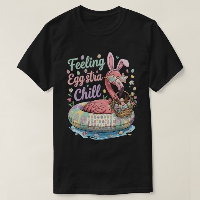 Camiseta Flamingo de Páscoa Engraçado Sentindo-se Eggstra L (Frente do Design)