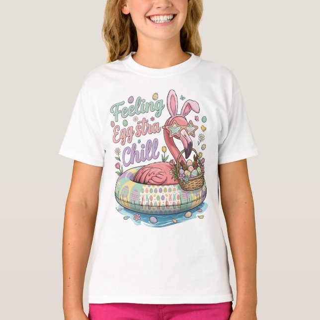 Camiseta Flamingo de Páscoa Engraçado Sentindo-se Eggstra L (Frente)