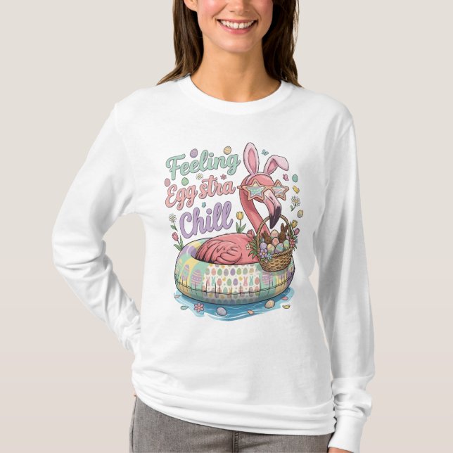 Camiseta Flamingo de Páscoa Engraçado Sentindo-se Eggstra L (Frente)