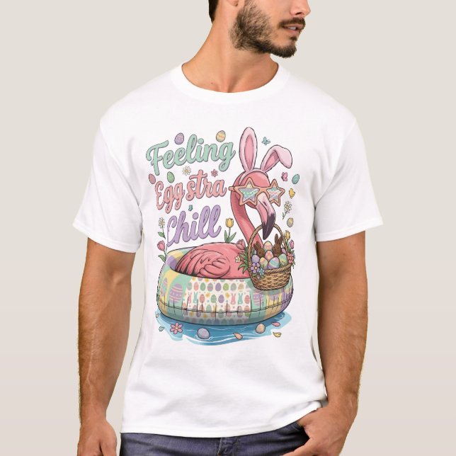 Camiseta Flamingo de Páscoa Engraçado Sentindo-se Eggstra L (Frente)