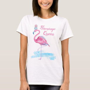 Camiseta Flamingo Dourado azul bonito do rosa da rainha da