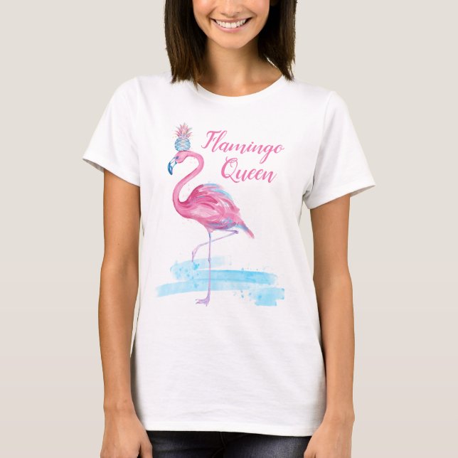 Camiseta Flamingo Dourado azul bonito do rosa da rainha da (Frente)