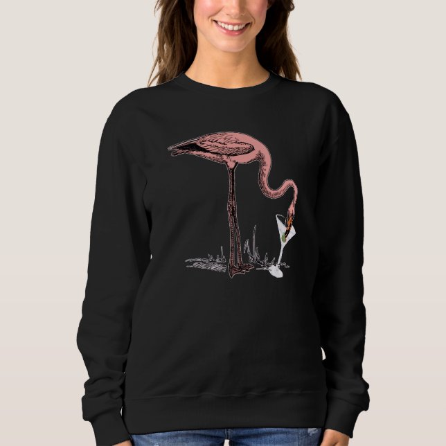 Camiseta Flamingo Drinking Martini Art Illustration Premium (Frente)
