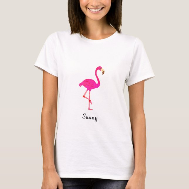 Camiseta Flamingo e caligrafia cor-de-rosa (Frente)