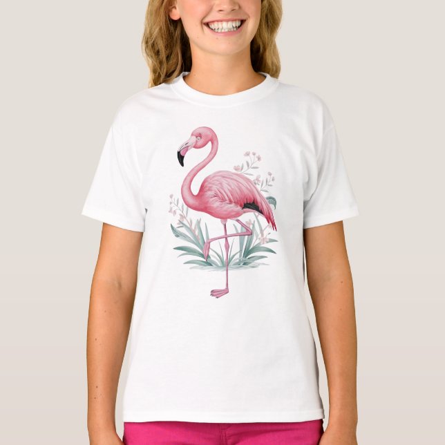 Camiseta Flamingo e Flores (Frente)